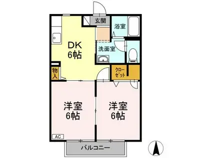 ハイネス本宮 B棟(2DK/1階)の間取り写真