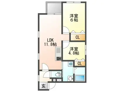ヴェルメゾン尼崎西難波町B棟(2LDK/1階)の間取り写真