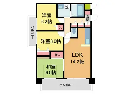 オーガスタコート宝塚(3LDK/5階)の間取り写真