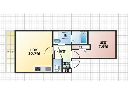 クレメント五個荘(1LDK/3階)の間取り写真