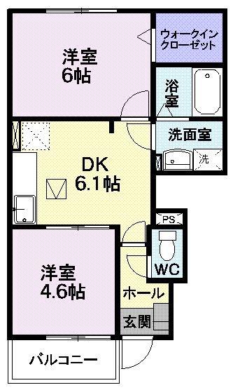 エーデルハイムA(2DK/1階)の間取り写真