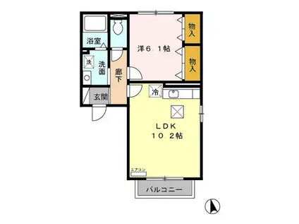 アスピラシオンB(1LDK/1階)の間取り写真