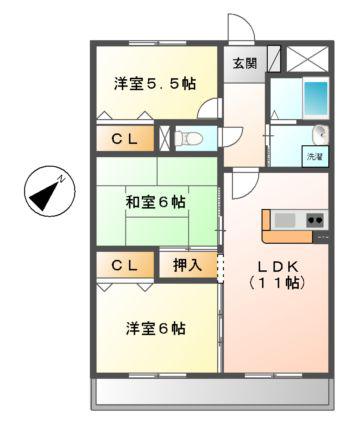 ルネス光(3LDK/3階)の間取り写真