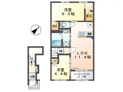 鳥栖市原町(2LDK/2階)の間取り写真