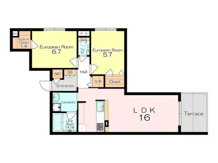 SHAMAISON KIRSCHE(2LDK/1階)の間取り写真