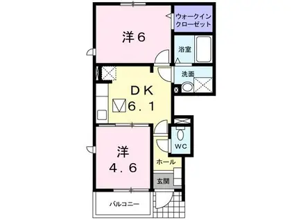 JR羽越本線 鶴岡駅 バス乗車時間:13分 最寄りバス停で下車 徒歩6分 2階建 築21年(2DK/1階)の間取り写真
