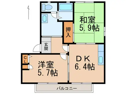 シャーメゾン小雑賀(2DK/1階)の間取り写真
