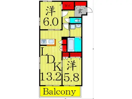 グランテラス六町(2LDK/1階)の間取り写真