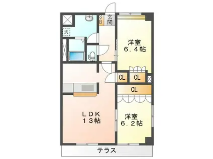 ロイヤルラファミーユB(2LDK/1階)の間取り写真