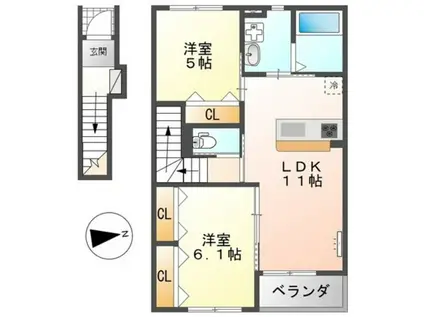 ミルフィーユ(2LDK/2階)の間取り写真