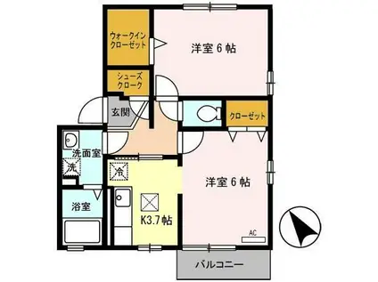 セジュール・ウィスタリアIII(2K/1階)の間取り写真