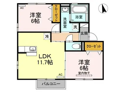 プルミ・エールC棟(2LDK/2階)の間取り写真