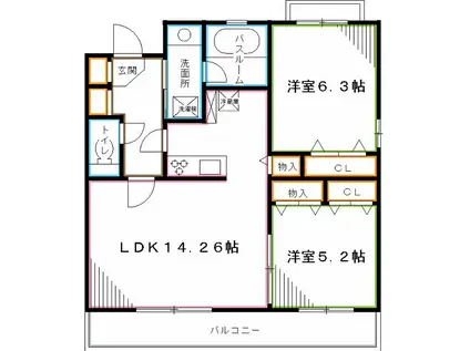 プエルタスールトキオ(2LDK/3階)の間取り写真