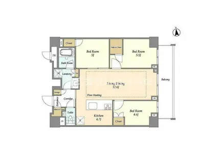 オアーゼ新宿市谷薬王寺(3LDK/5階)の間取り写真