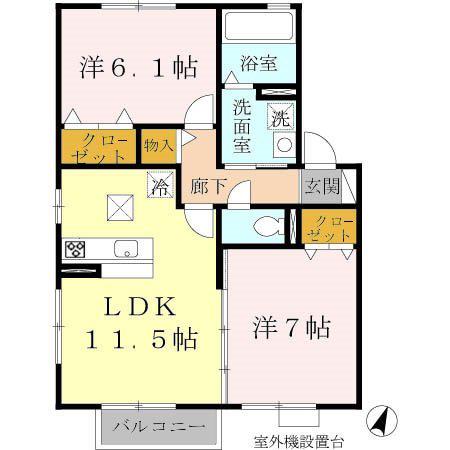 ウィルモア垂水C棟(2LDK/1階)の間取り写真