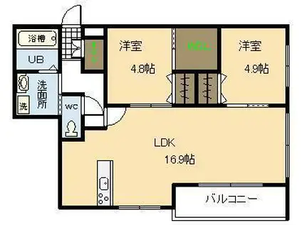 アルテマイスター和知川原(2LDK/5階)の間取り写真