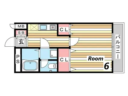 ロンフルーヴ深江(1K/2階)の間取り写真
