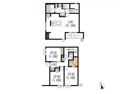 名鉄小牧線 小牧駅 徒歩29分 2階建 築1年(3LDK/1階)の間取り写真