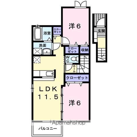 コットン ヴィラ・イーストIV(2LDK/2階)の間取り写真