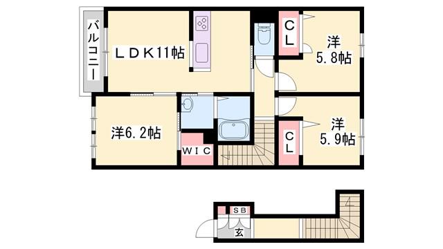 GALA GARDENS(3LDK/2階)の間取り写真