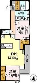セレスティア苗代(2LDK/2階)の間取り写真