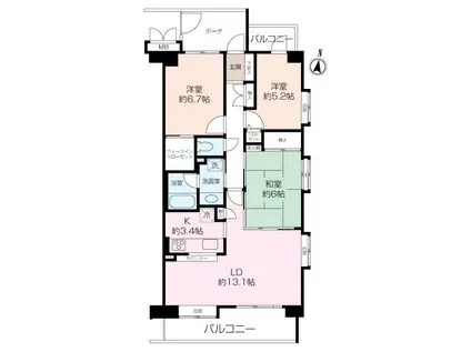 ルイシャトレ鶴見イーストコート(3LDK/1階)の間取り写真