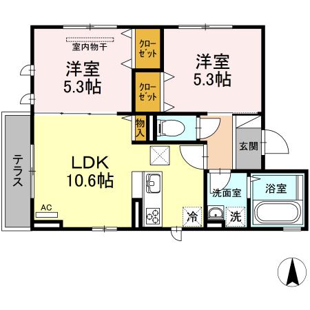 マイプレイス東照宮A(2LDK/2階)の間取り写真