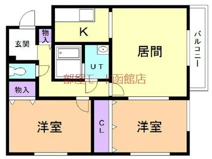 ボヌール・ピエス(2LDK/2階)の間取り写真