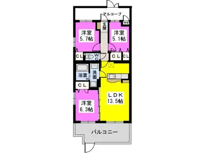 アルバ ヴィラ(3LDK/1階)の間取り写真