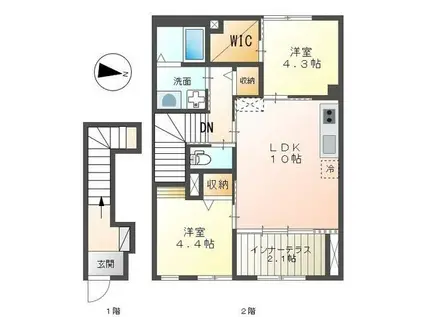 ジェメリ湘南(2LDK/2階)の間取り写真