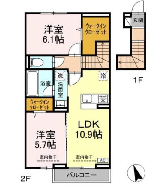 ラルブルボヌ―ル(2LDK/2階)の間取り写真