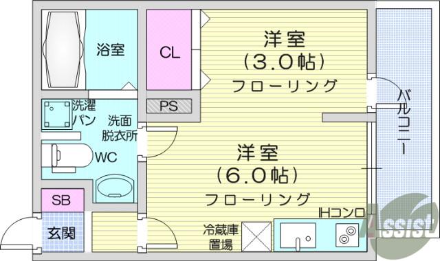 メリディアン国見壱番館(ワンルーム/1階)の間取り写真
