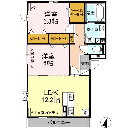 ヴューテラス寺尾の森A(2LDK/2階)の間取り写真