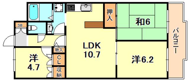 朝日プラザCITY ウエストヒル神戸 A(3LDK/6階)の間取り写真
