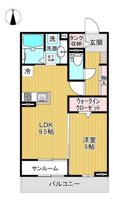 ミライエ・ルッソ(1LDK/2階)の間取り写真