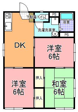ベルゾーネ市毛 A・B棟(3DK/1階)の間取り写真