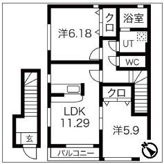 リラII(1LDK/2階)の間取り写真