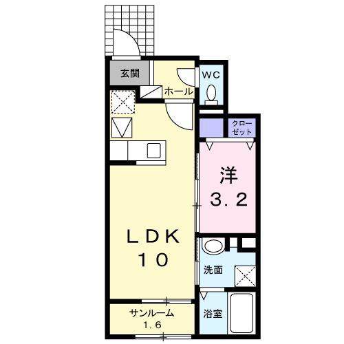 シンシア ハート(1LDK/1階)の間取り写真