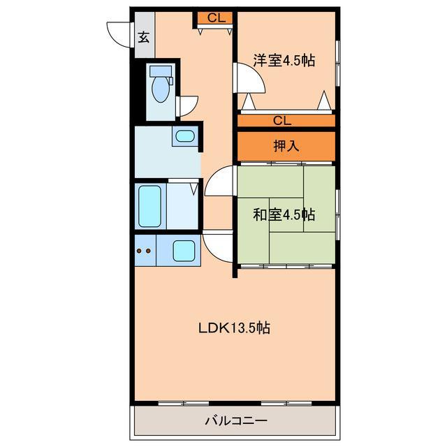 ウベマンション(2LDK/5階)の間取り写真