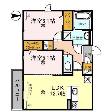 グローリー(2LDK/3階)の間取り写真