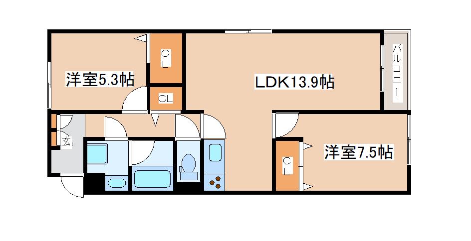 LIS BONHEUR 大久保(2LDK/3階)の間取り写真