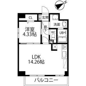 ウルフィエスタ徳川(1LDK/3階)の間取り写真