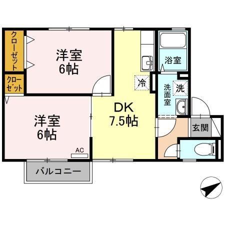 ウィルモア芳賀(2DK/1階)の間取り写真
