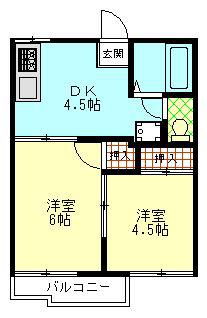 リバーサイド12 A棟(2DK/2階)の間取り写真