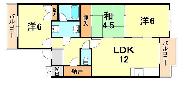 パークサイド名谷(3LDK/4階)の間取り写真