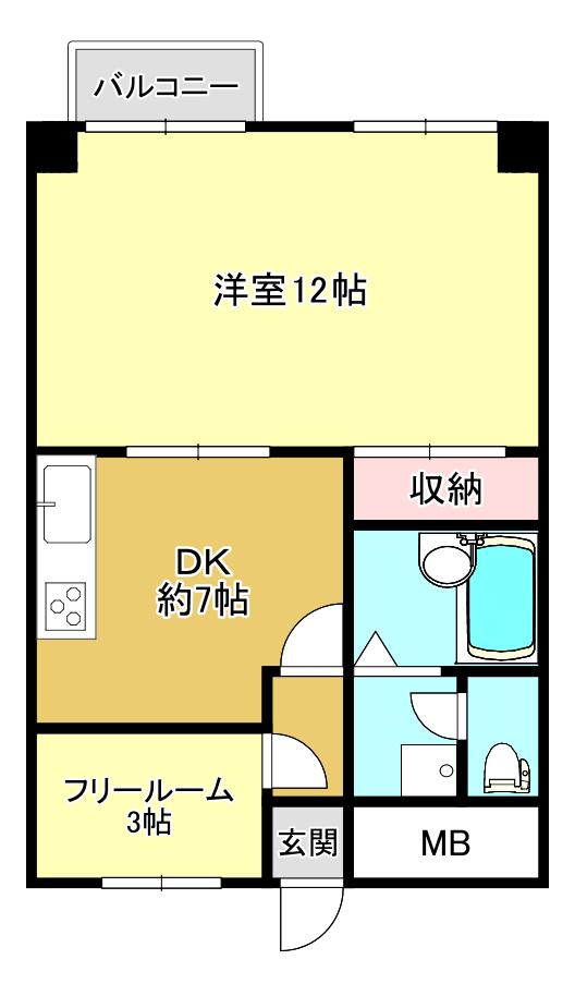 スカイコート大手町(1SDK/3階)の間取り写真