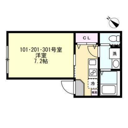 ベイルームグレイス相模大野(1K/1階)の間取り写真