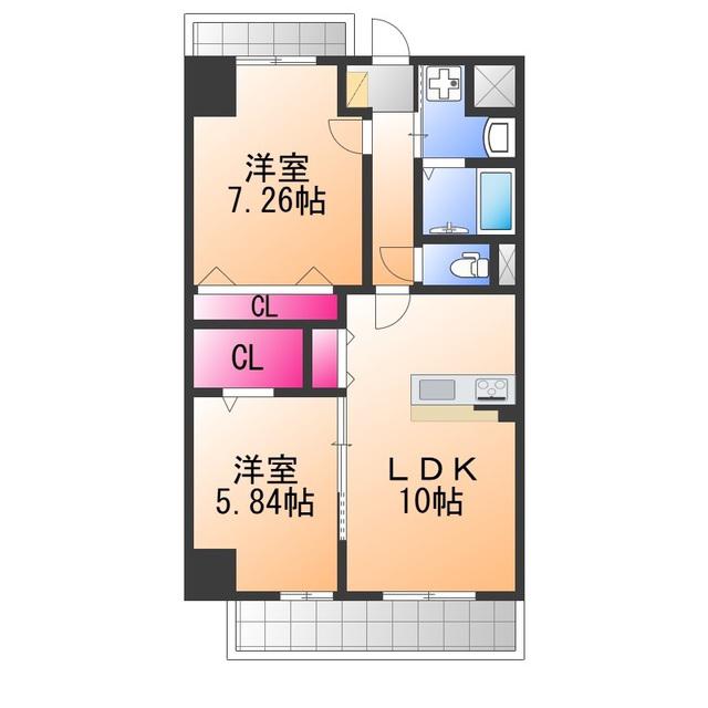 FREEDOM RESIDENCE堺寺地町(2LDK/14階)の間取り写真