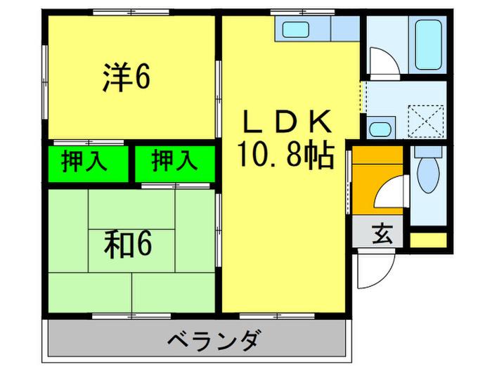 ドミール綾園(2LDK/1階)の間取り写真