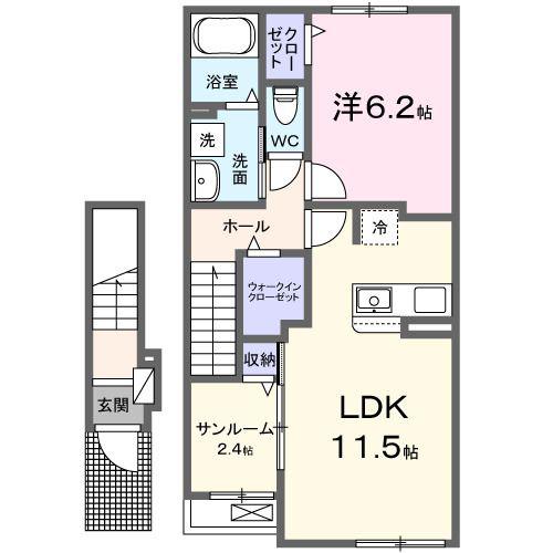 ノワール(1LDK/2階)の間取り写真